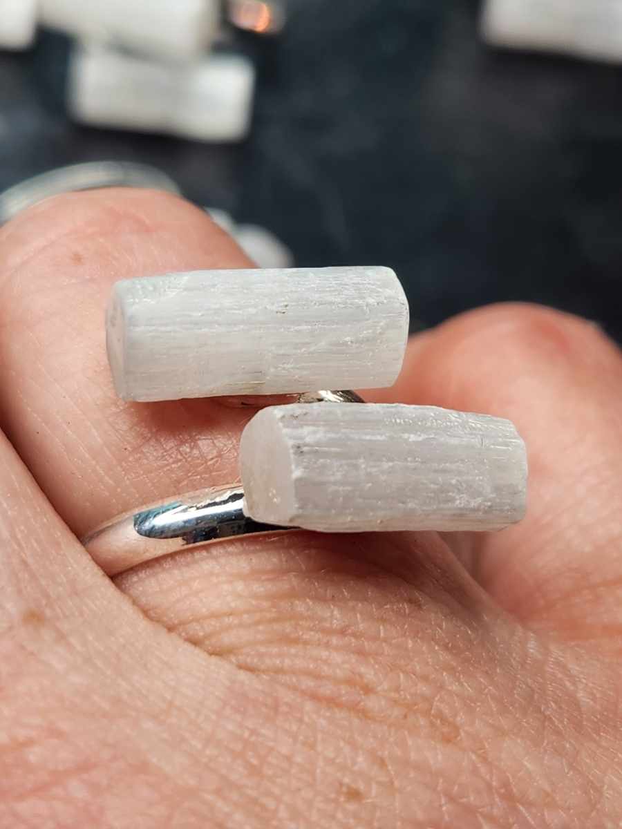 Sweet and Spirited Selenite Adjustable Rings - Success