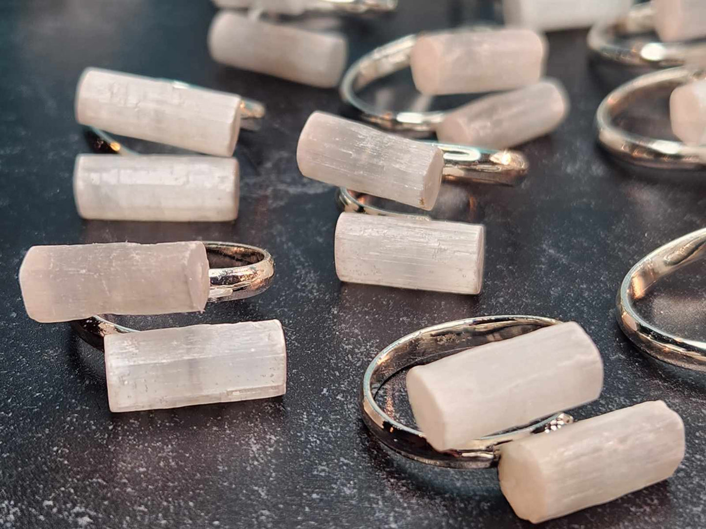 Sweet and Spirited Selenite Adjustable Rings - Success