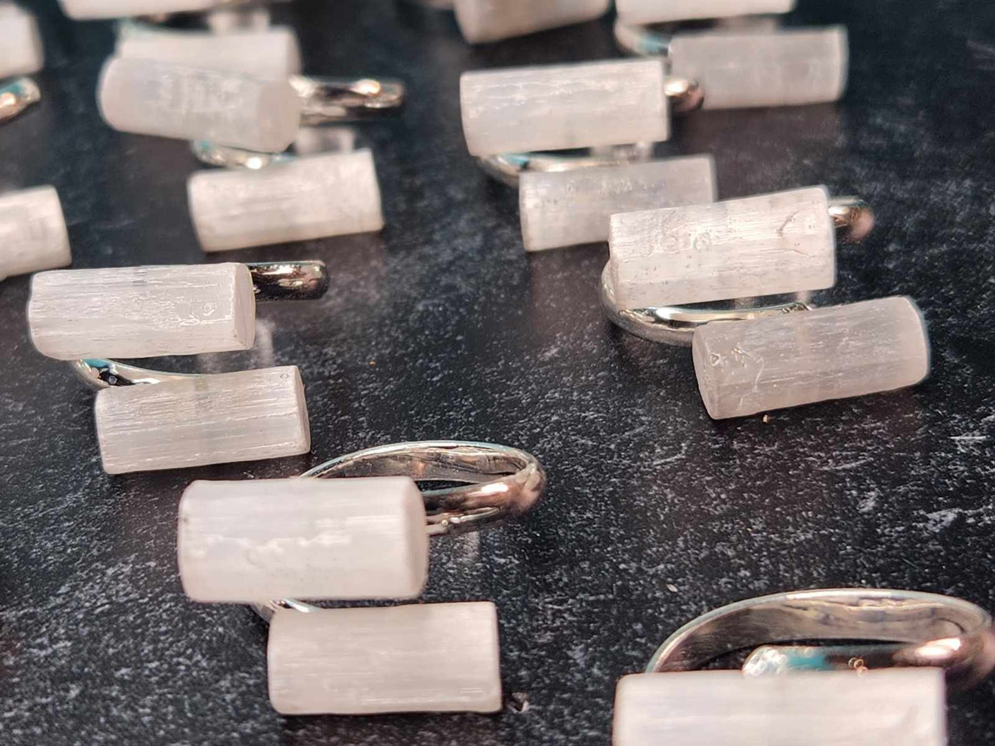 Sweet and Spirited Selenite Adjustable Rings - Success