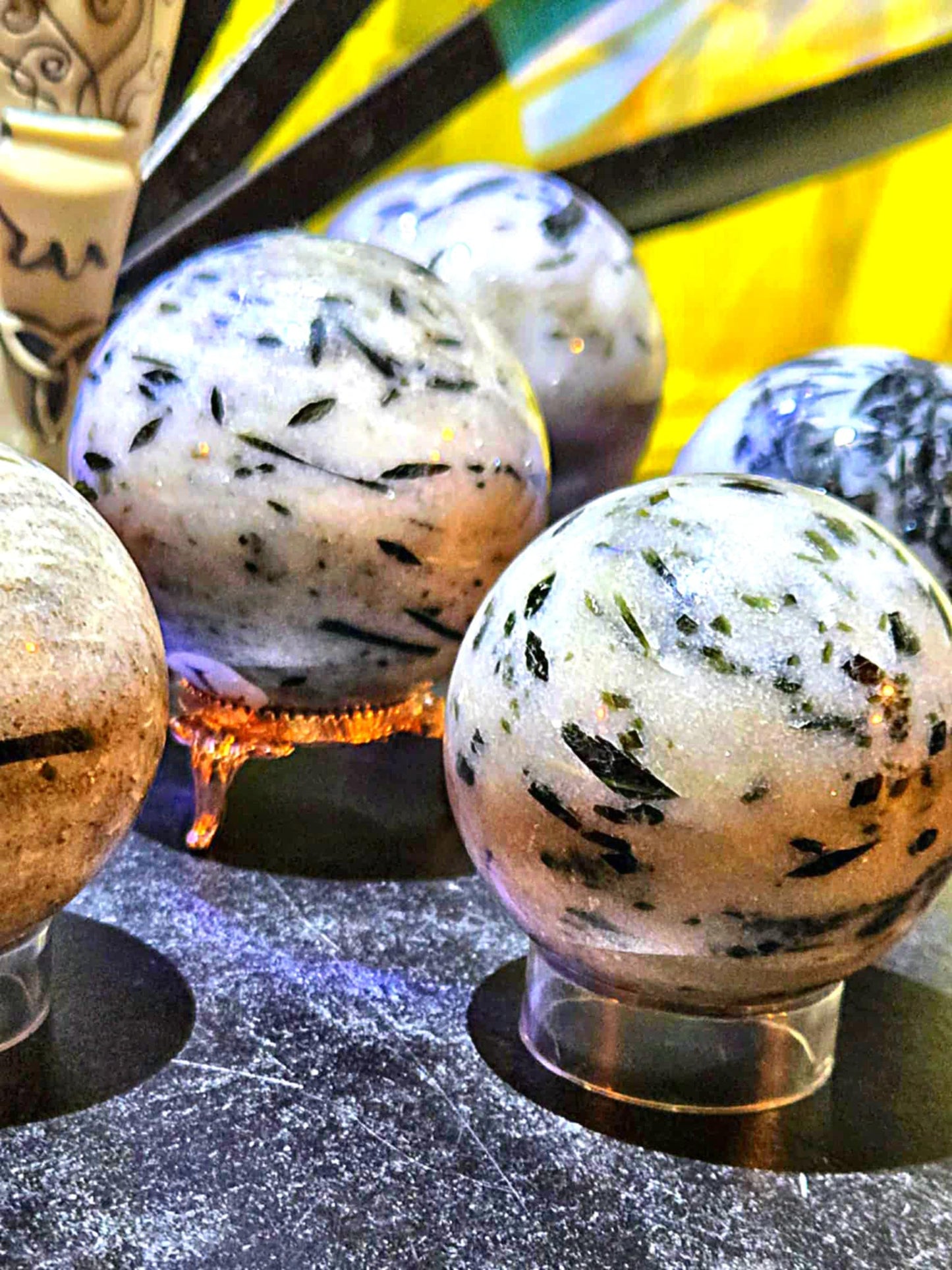 Green Tourmaline in Quartz Spheres - Illuminate