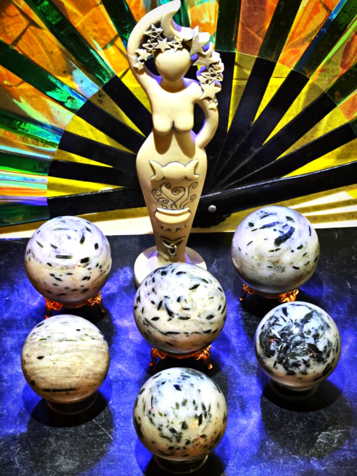 Green Tourmaline in Quartz Spheres - Illuminate