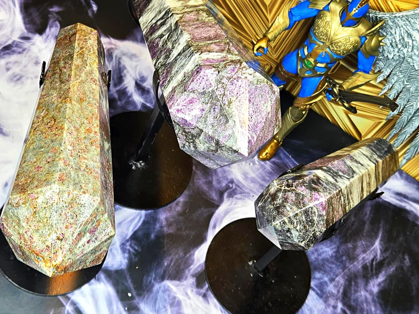 FAFO Pink Garnet in Astrophyllite On Stands - Protect and Defend