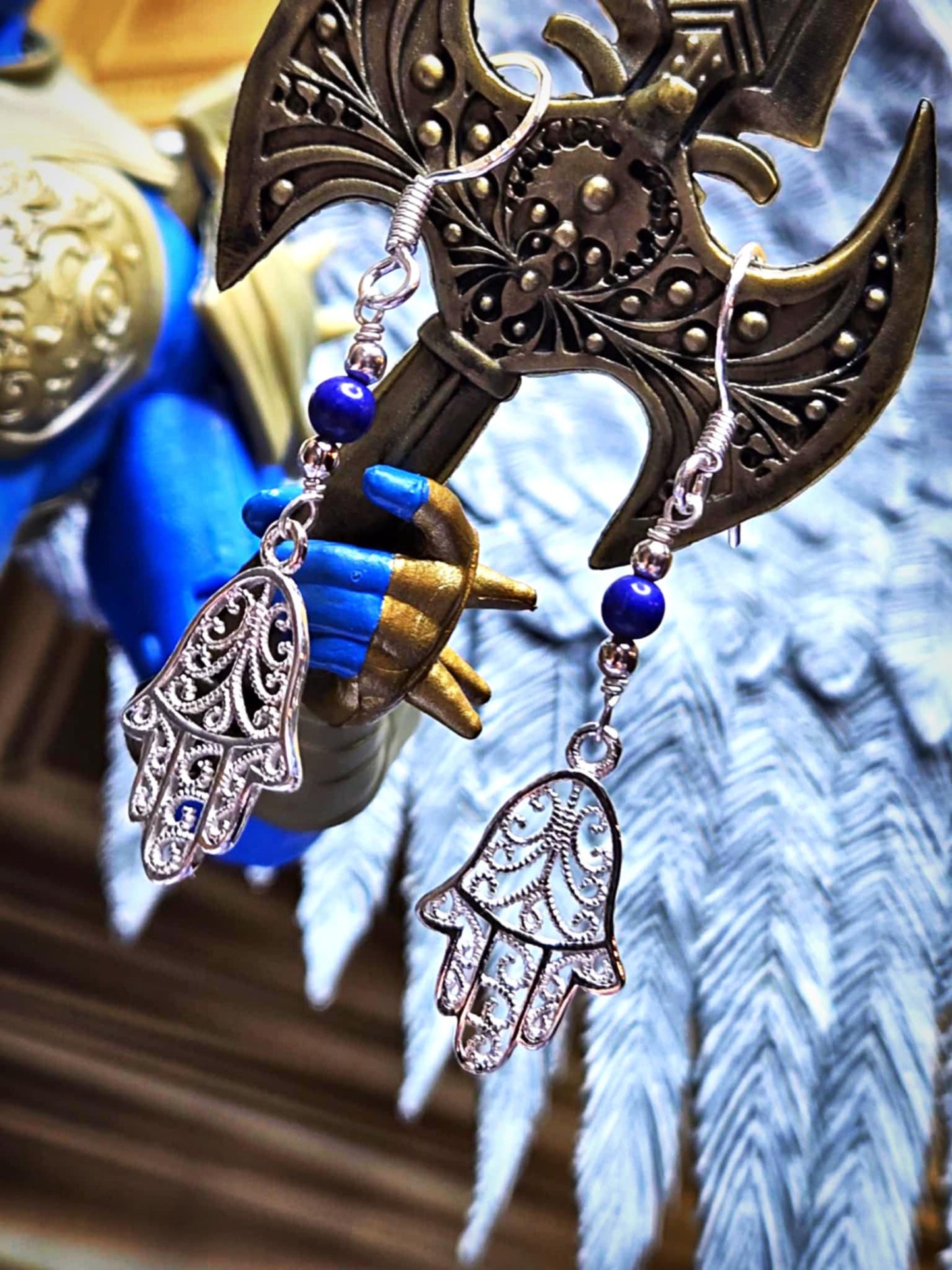 Silver Protection Hamsa Lapis Earrings - Protect and Defend
