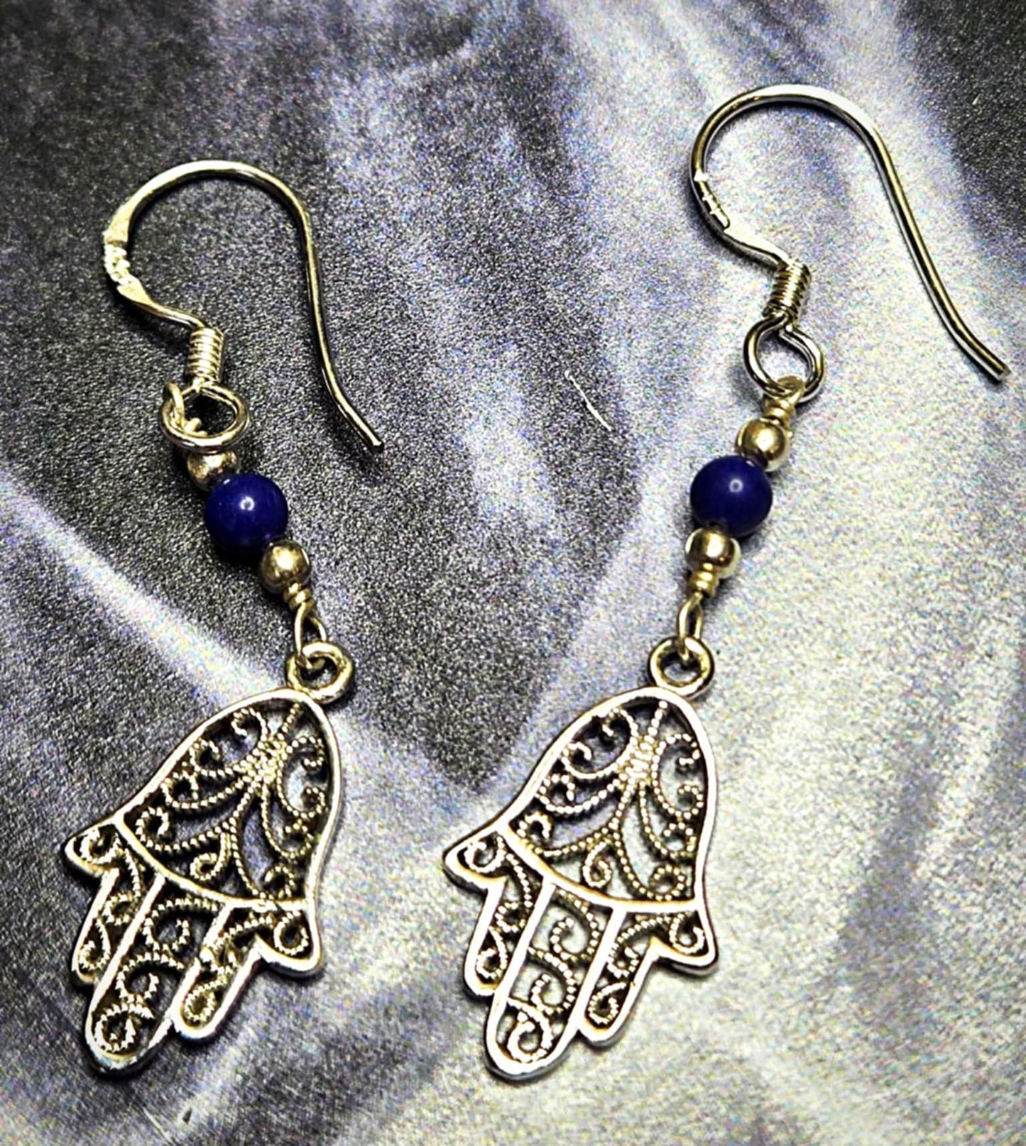 Silver Protection Hamsa Lapis Earrings - Protect and Defend