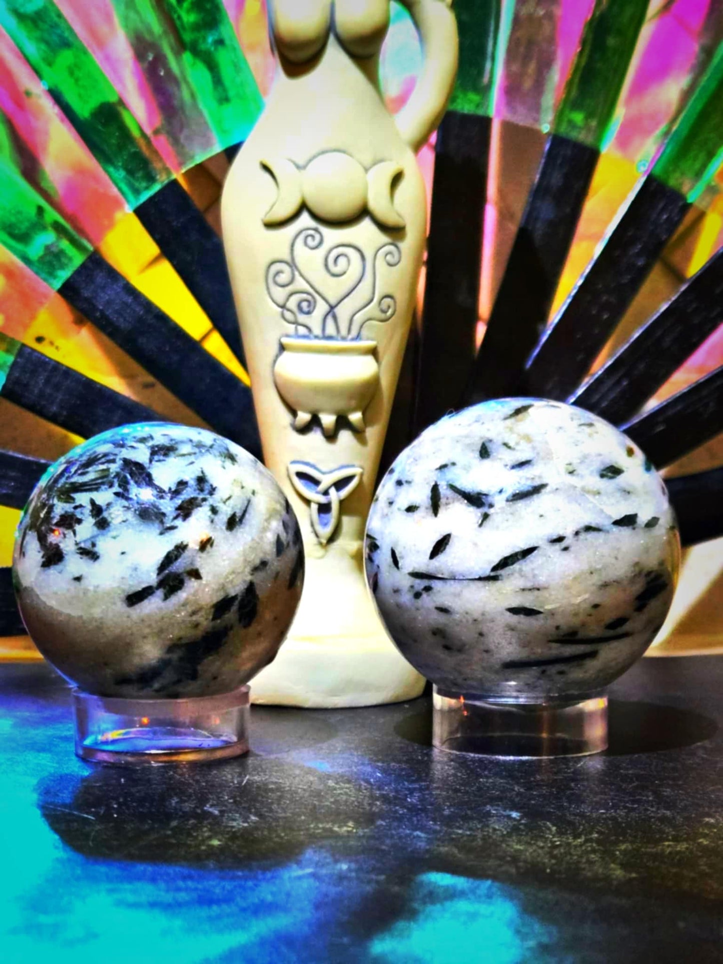 Green Tourmaline in Quartz Spheres - Illuminate