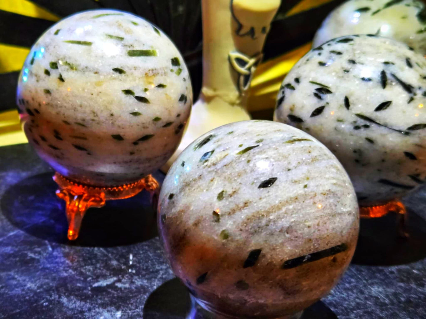 Green Tourmaline in Quartz Spheres - Illuminate