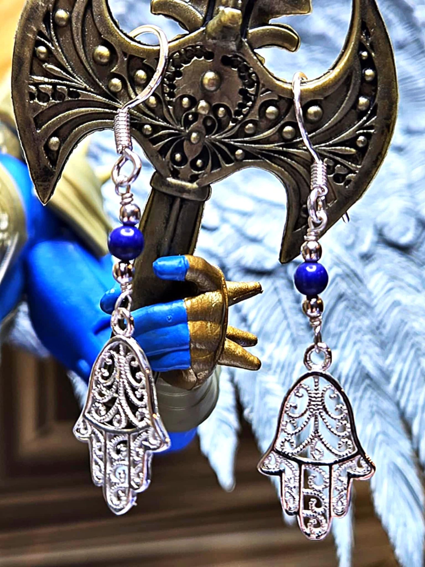 Silver Protection Hamsa Lapis Earrings - Protect and Defend