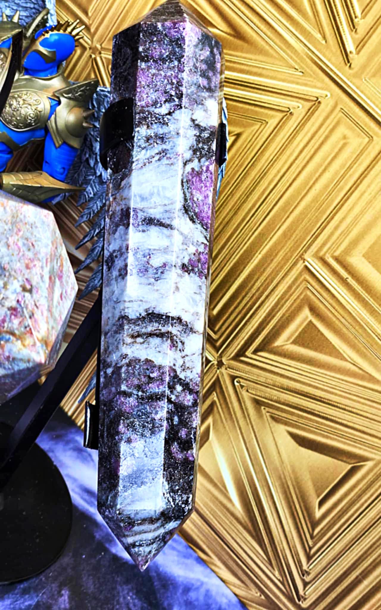 FAFO Pink Garnet in Astrophyllite On Stands - Protect and Defend