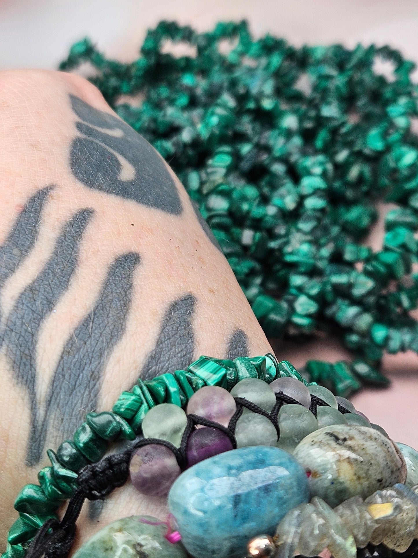 I'd Like a Reading Malachite Chip Bracelets