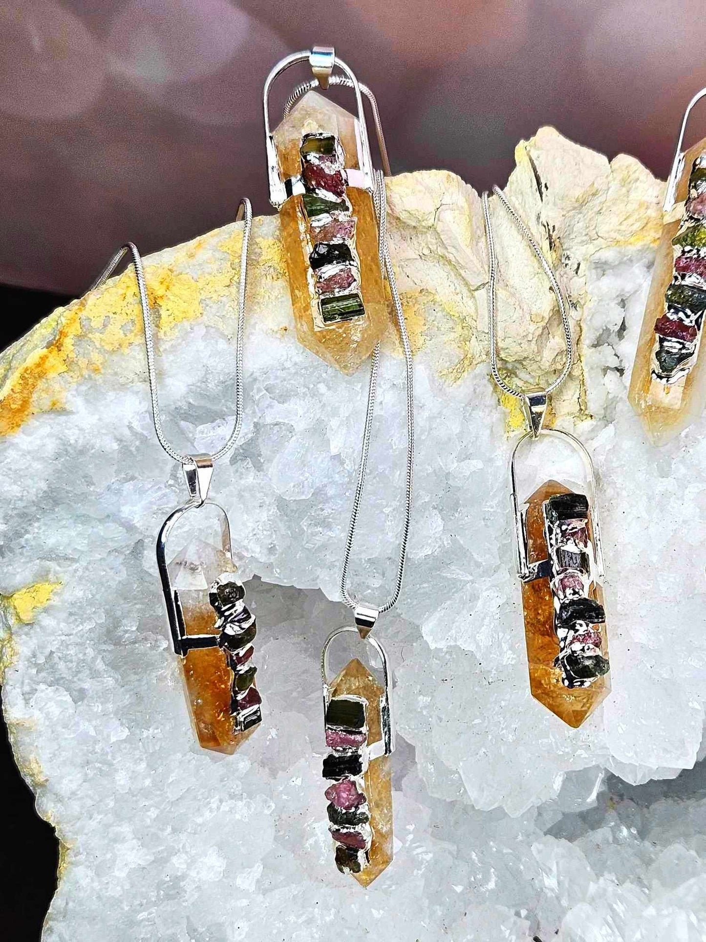 Golden Goddess Citrine Tourmaline Pendants