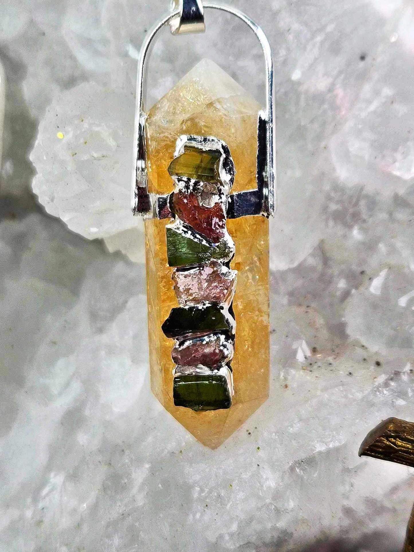 Golden Goddess Citrine Tourmaline Pendants