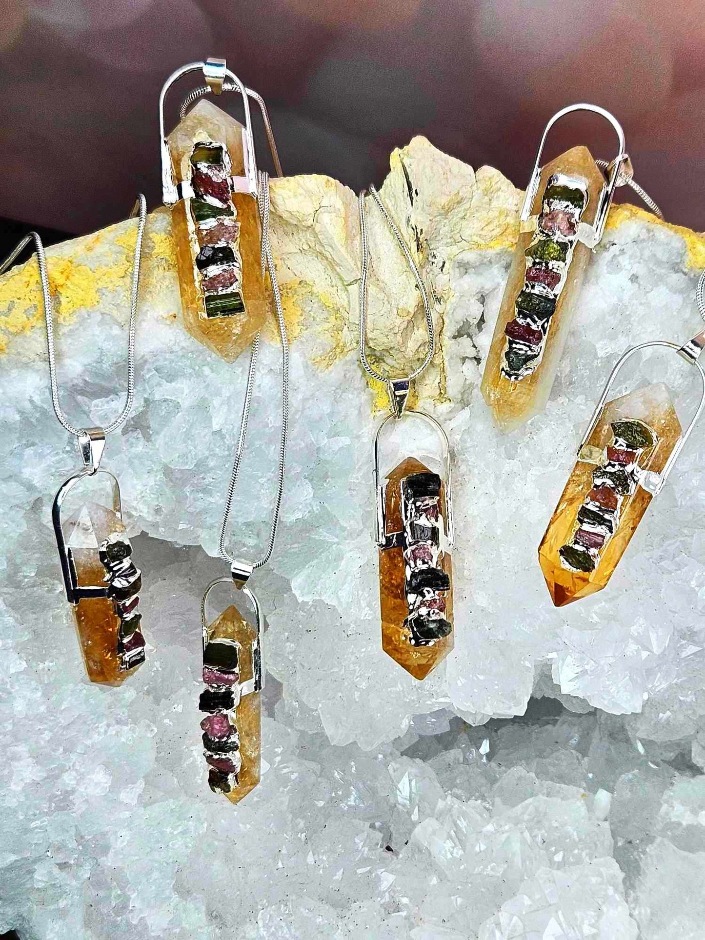 Golden Goddess Citrine Tourmaline Pendants